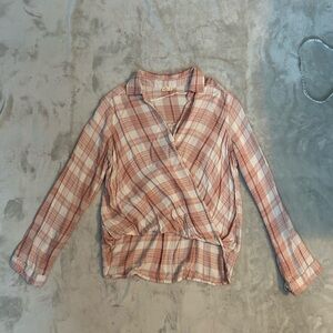 Hollister Pink and White Plaid Wrap Blouse